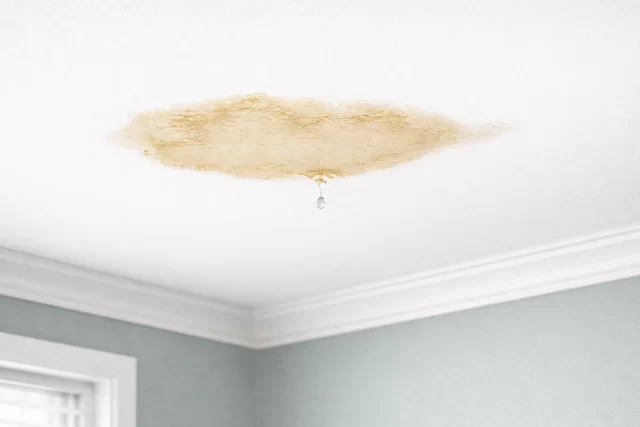 ceiling-water-stain-minor-leak-blog Minor ceiling water stain from plumbing leak on painted interior wall